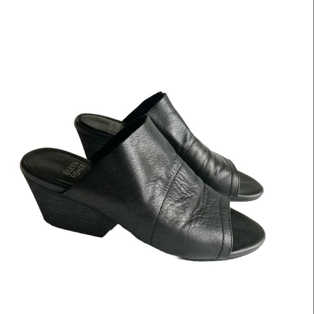 Eileen Fisher Black Genuine Leather Heeled Slingbacks size 5
